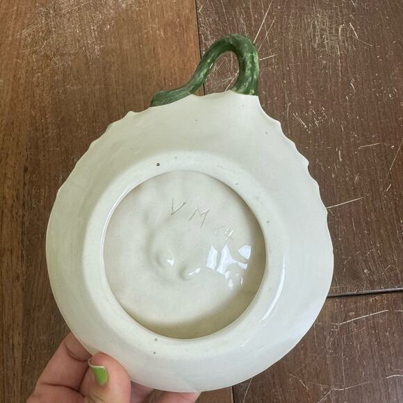 Vintage Poinsettia Ceramic handmade hand painted Signed Candle holder candy dish - Picture 3 of 4